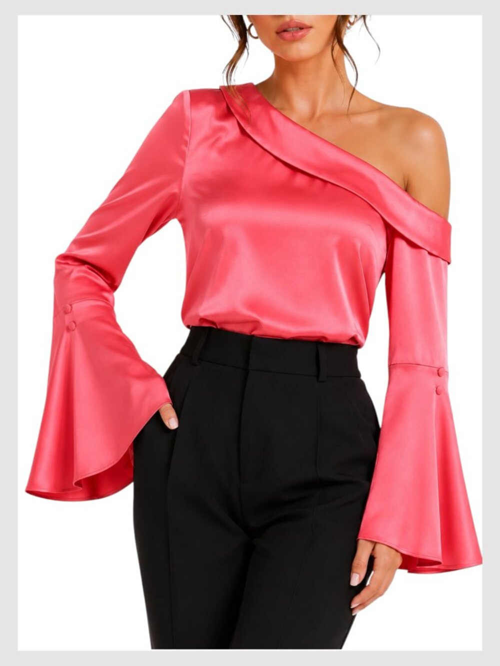 Banana Republic One Shoulder Bell Sleeve Blouse Coral Size S